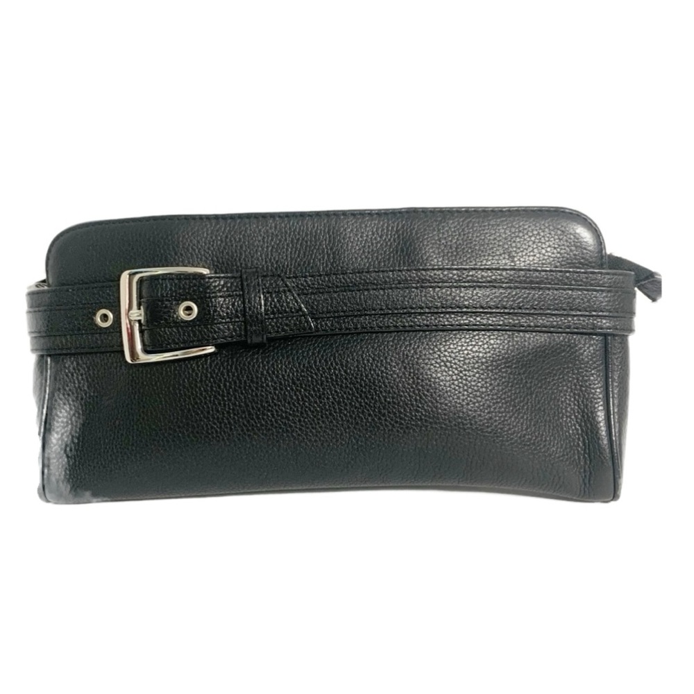 Express Pebbled Leather Clutch Leather Band and Silver Buckle Detailing Top Zip